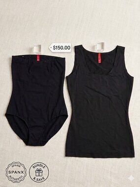 SPANX Black Seamless Tank & High-Waist Shaping Brief Set